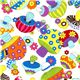 weisser bunte Pilze Stoff mit Schmetterlinge Blumen 1