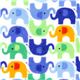 white designer flannel fabric with blue mini elephants USA 1