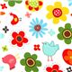 white flannel fabric colourful birds flowers Robert Kaufman 1