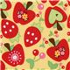 gelber Riley Blake Stoff Herz-Apfel Erdbeeren Kirschen 1