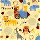 yellow fabric with circus animals locomotion Robert Kaufman 1