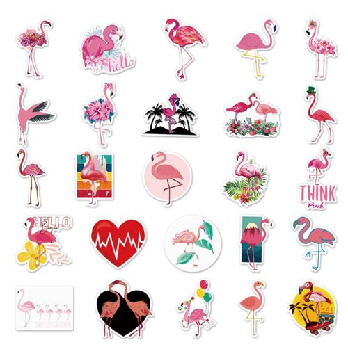 50 unique stickers per pack cute flamingo bird theme 7