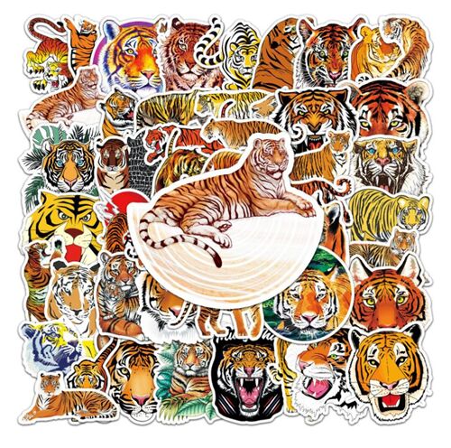 Pacchetto di adesivi fustellati con 50 disegni unici di tigri con personaggi di animali selvatici 4