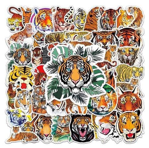 Pacchetto di adesivi fustellati con 50 disegni unici di tigri con personaggi di animali selvatici 5
