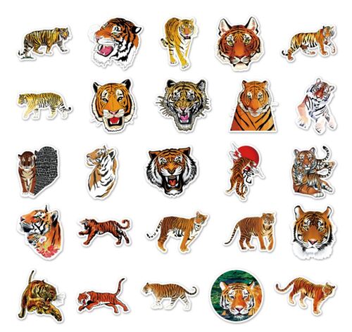 Pacchetto di adesivi fustellati con 50 disegni unici di tigri con personaggi di animali selvatici 7