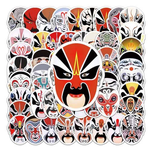 59 einzigartige kulturelle Designs, chinesische Opernmasken, gestanzte Aufkleberpackung 4