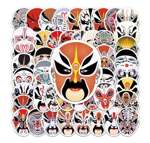 59 einzigartige kulturelle Designs, chinesische Opernmasken, gestanzte Aufkleberpackung 5