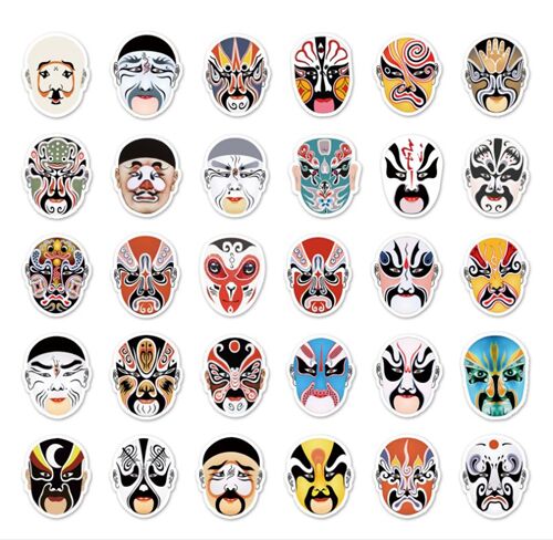 59 einzigartige kulturelle Designs, chinesische Opernmasken, gestanzte Aufkleberpackung 6