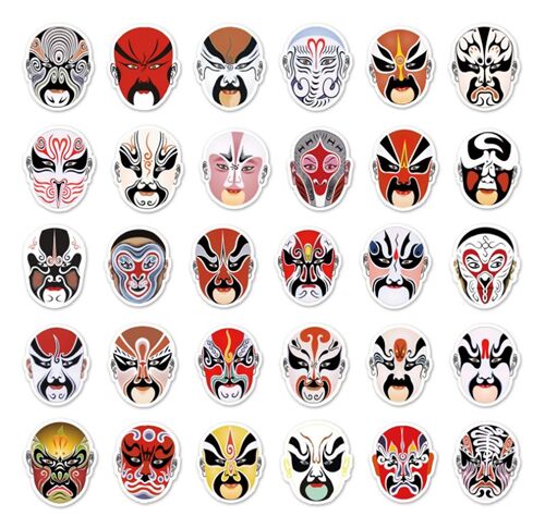 59 einzigartige kulturelle Designs, chinesische Opernmasken, gestanzte Aufkleberpackung 7