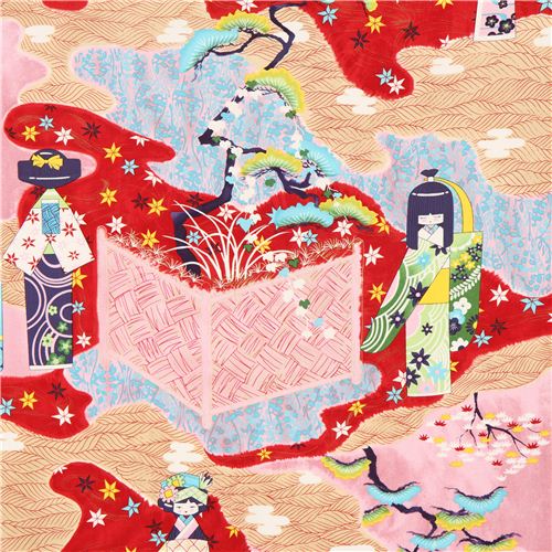 Alexander Henry Anesama japanische Puppen Stoff rot Stoff