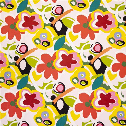 Tela EE. UU. con grandes flores verde amarillo rojo blanco Tela
