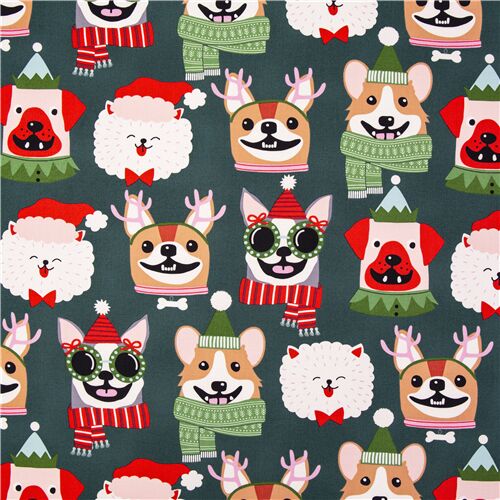Canine Christmas Cute Puppy Dogs Fabric