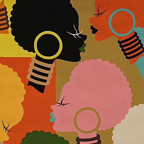 Chutes de tissu de (49 x 112 cm) - Tissu Alexander Henry marron et vert avec des femmes