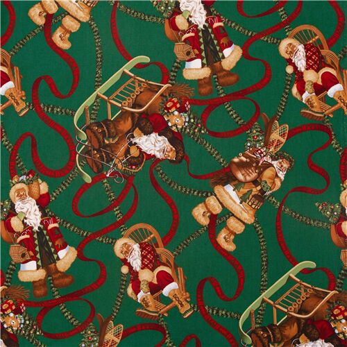 Santa of Moose Lodge Christmas Hunting Lodge Ribbons Fabric