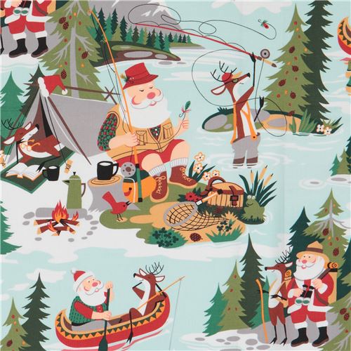 Weihnachtsstoff mit Weihnachtsmann beim Angeln von Alexander Henry Stoff