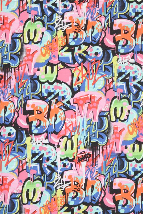 Stoffrest (50 x 112 cm) - Bunter Stoff mit Graffiti von Alexander Henry 2