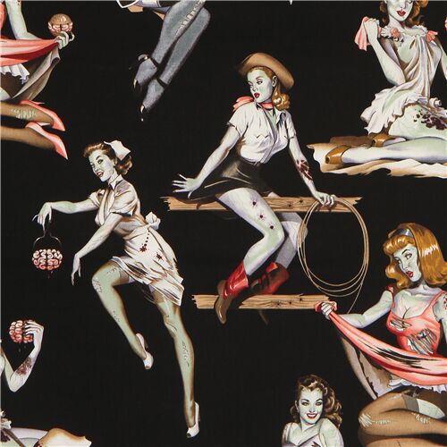 Beauties and Brains Zombie Pin up Girls Fabric by Alexander Henry Fabric