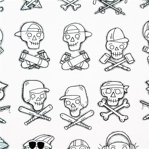 Tissu blanc tte de mort os croiss casquettes skate baseball Tissu