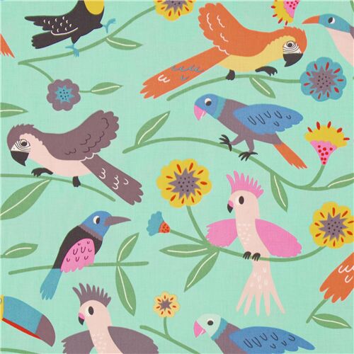Las Plumas Tropical Birds Flowers Fabric