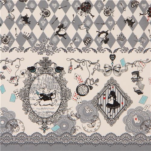 Alice in Wonderland Kokka oxford fabric in grey and cream Fabric