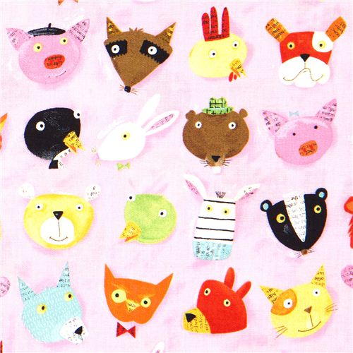 Animal heads canvas designer fabric by Nancy Wolff 1