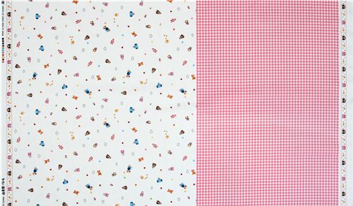 Animals pink checker Kokka fabric Japan kawaii 0.5m 2