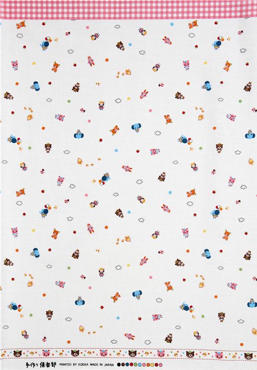 Animals pink checker Kokka fabric Japan kawaii 0.5m 4