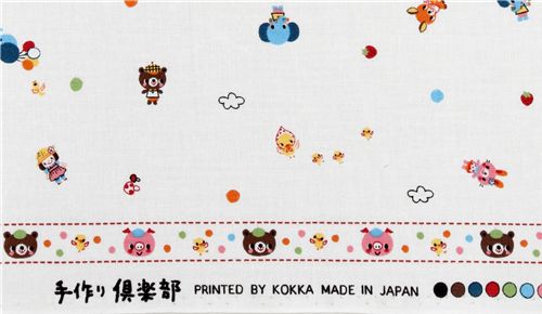 Animals pink checker Kokka fabric Japan kawaii 0.5m 5