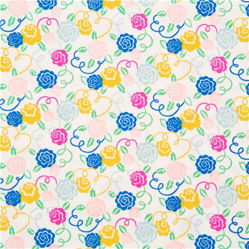 Bright Art Deco Roses with Swirls Fabric