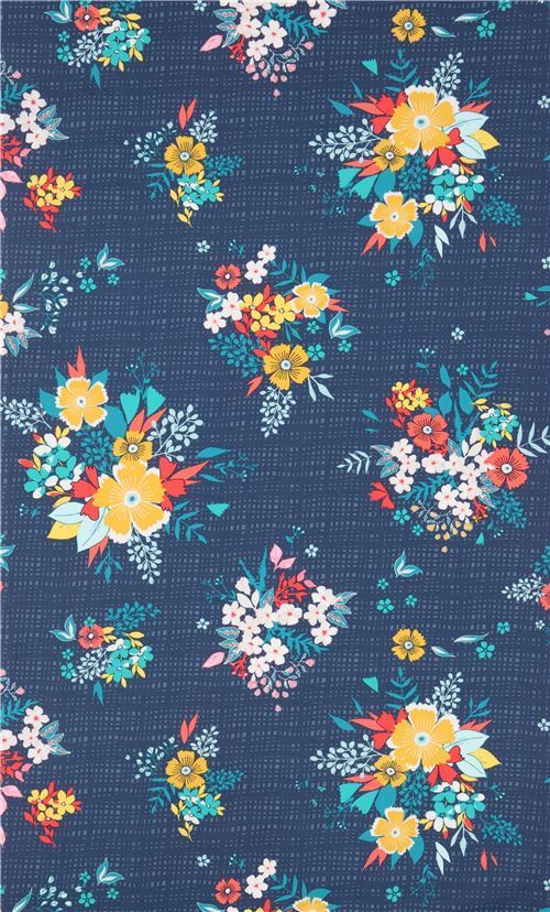 Remnant (14 x 109 cm) - Art Gallery Fabrics dark blue flower pattern 2