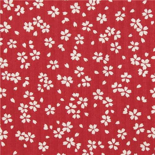 Asia red dobby fabric from Japan with small cream sakura flowers Fabric