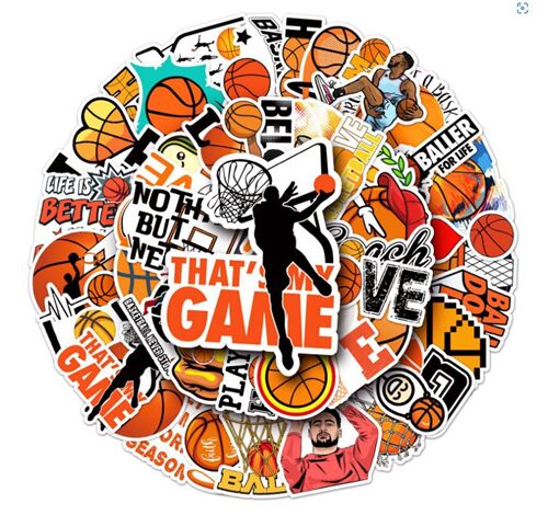 Paquete de 50 pegatinas troqueladas de baloncesto con diseños de aros únicos
