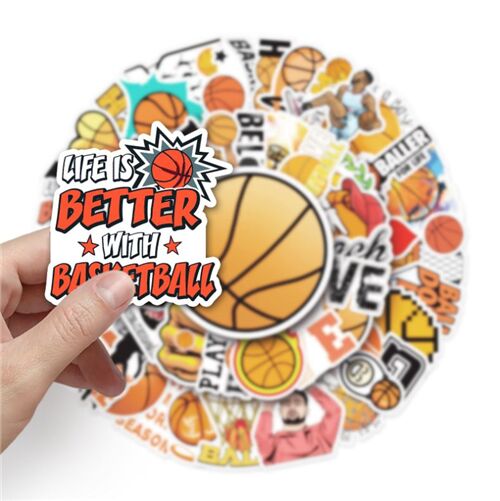 Paquete de 50 pegatinas troqueladas de baloncesto con diseños de aros únicos 2