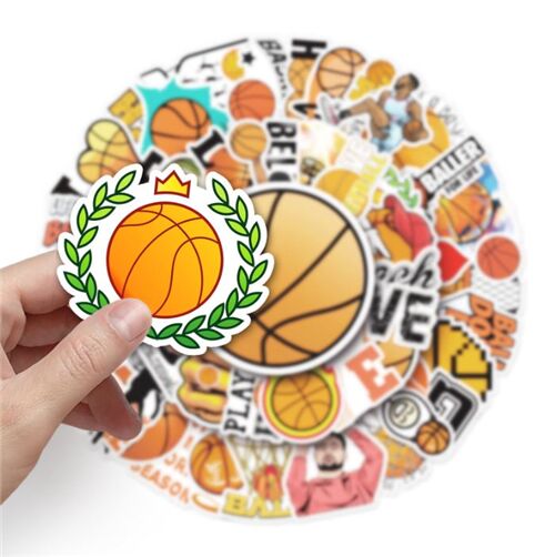 Paquete de 50 pegatinas troqueladas de baloncesto con diseños de aros únicos 3