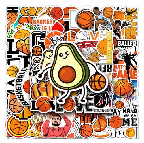 Paquete de 50 pegatinas troqueladas de baloncesto con diseños de aros únicos 4