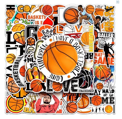 Paquete de 50 pegatinas troqueladas de baloncesto con diseños de aros únicos 5