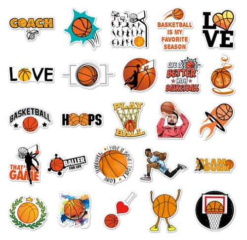 Paquete de 50 pegatinas troqueladas de baloncesto con diseños de aros únicos 6