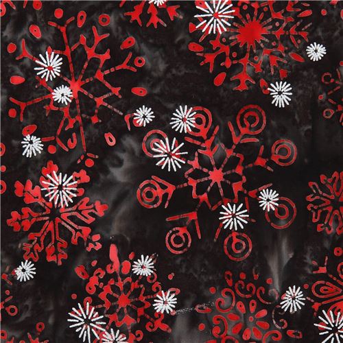 Tela batik con copos de nieve y adornos plateados de Robert Kaufman Tela