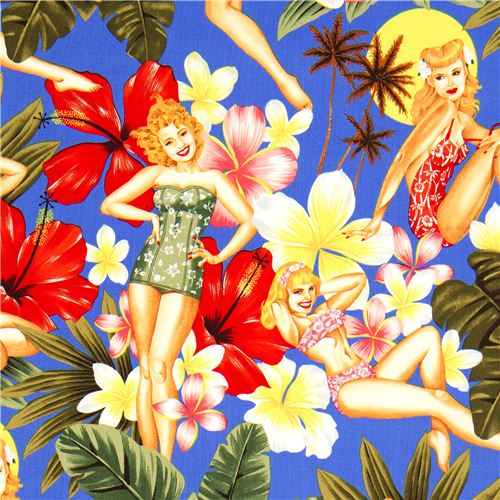 Beach Pin up women in bathing suit fabric by Alexander Henry Fabric