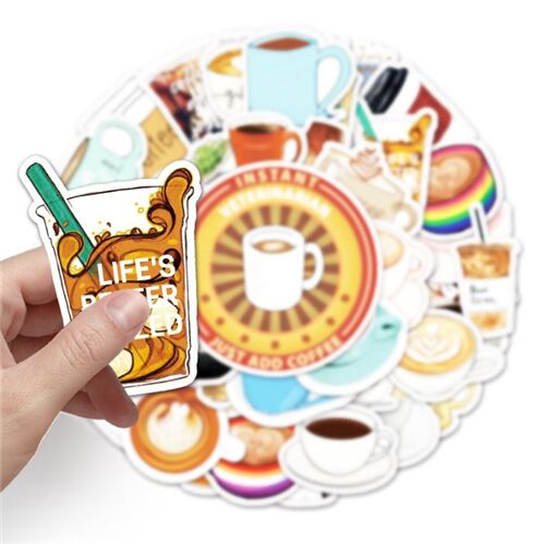 50 adesivi sagomati unici bevande tazze caff� t� drink 2