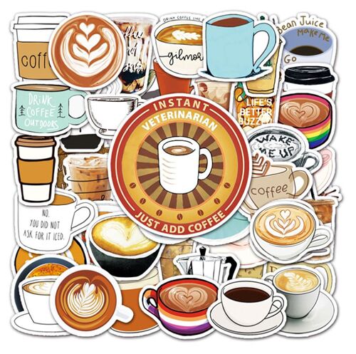 50 adesivi sagomati unici bevande tazze caff� t� drink 3