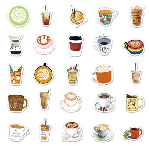 50 adesivi sagomati unici bevande tazze caff� t� drink 4