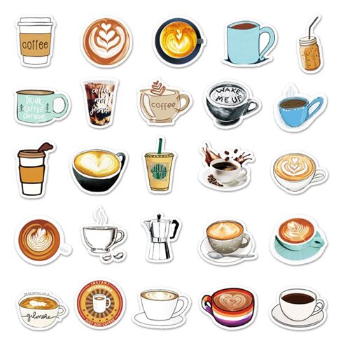 50 adesivi sagomati unici bevande tazze caff� t� drink 5