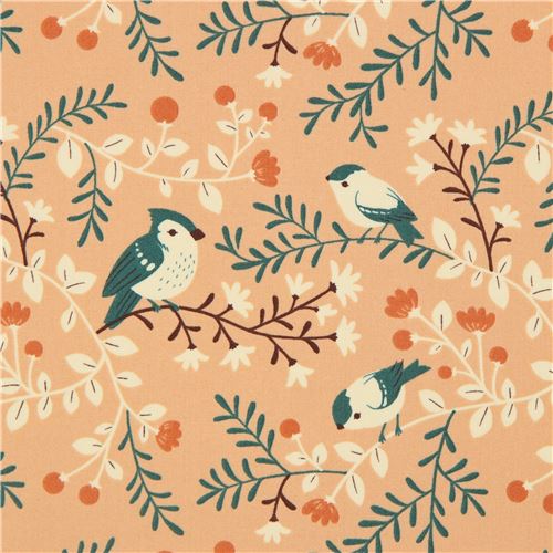 Tissu bio birch Birds and Branches avec des oiseaux et des branches Tissu