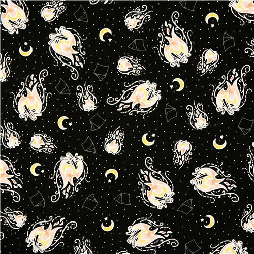 Camp Fires Tents Moon and Stars Fabric