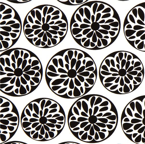 Schwarz-weißer Blumen Stoff von Robert Kaufman Stoff