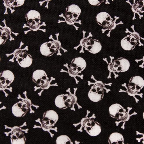Tissu Timeless Treasures noir avec des crânes et des os croisés noirs et blancs Tissu