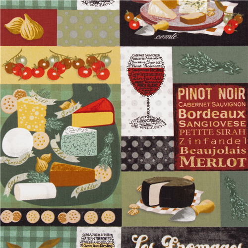 Food Montage Wine Cheese Plate Fabric