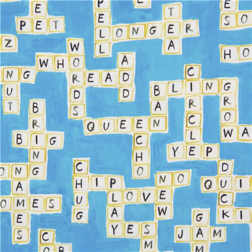 Tela algodón azul Dear Stella con crucigrama en inglés escrito a mano Tela