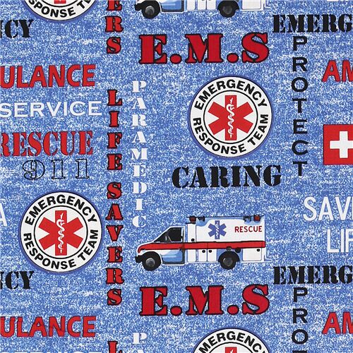 Tissu bleu avec des mots d'appréciation des emblèmes d'urgence médicale Tissu